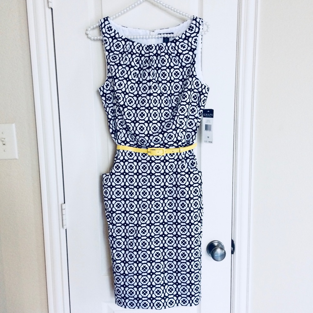 NEW Chaps Belted Fit and Flare Print Dress - Picture 2 of 8